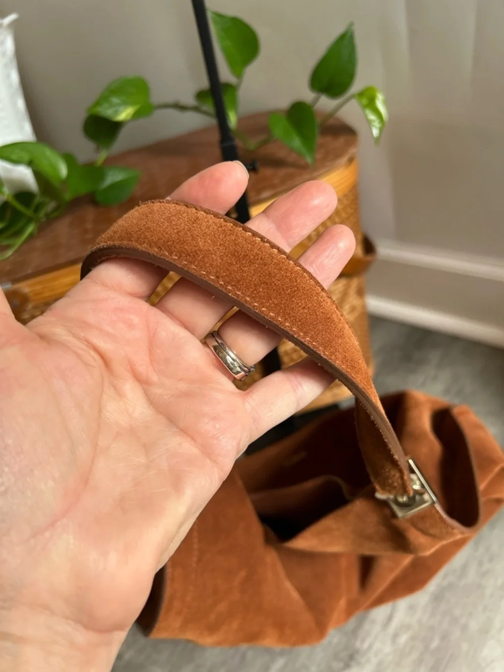 Furla Minerva Suede Hobo Bag Brown Chain Strap Shoulder Boho Luxe Italy Chic